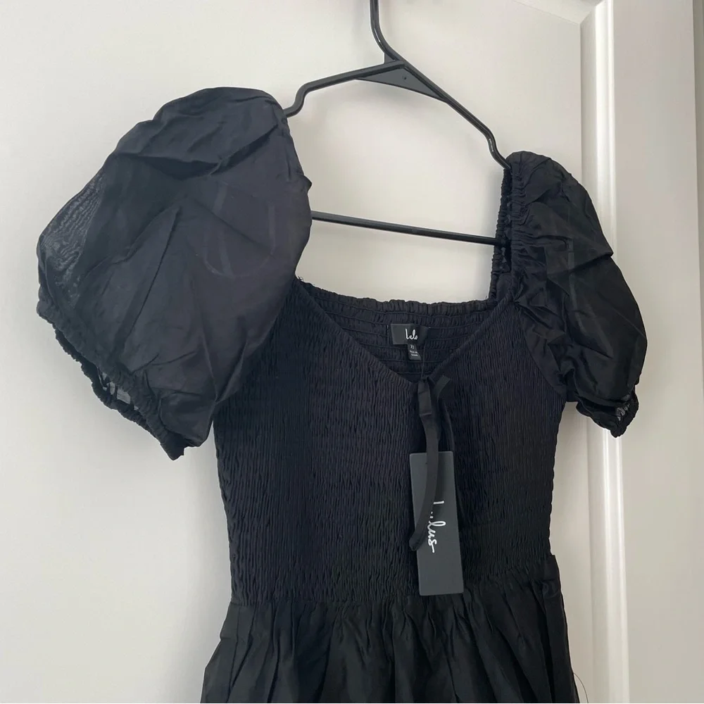 Lulu’s Inspiring Feelings Black Smocked Puff Sleeve Midi Dress Size XS - Picture 7 of 11
